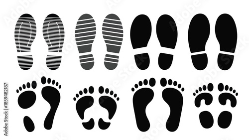 Footprints human silhouette vector set,