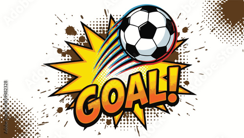 Energetic soccer ball with 'GOAL!' text in dynamic comic pop art style
