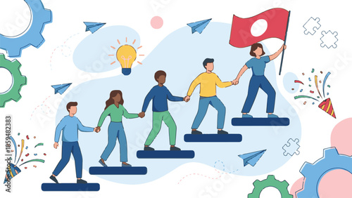 Diverse Team Collaboration and Leadership Progressing Towards Business Success