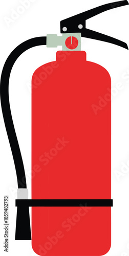 PRed fire extinguisher vector design with black hose, nozzle, and pressure gauge for emergency safety use