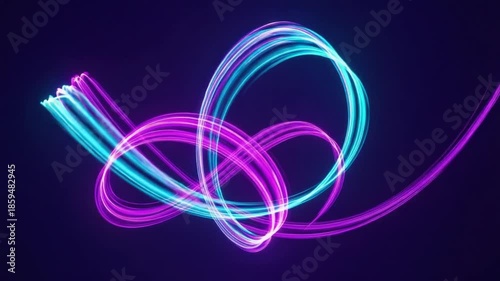 Vibrant light trails: Swirling strokes of vibrant neon light dance against a deep, dark backdrop, capturing the essence of movement and digital artistry. 