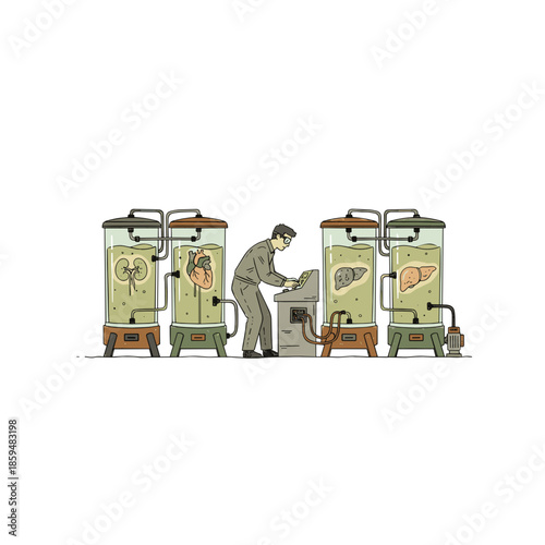 Scientist operating advanced bioreactor chamber for synthetic organs  