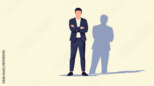 Business professional standing confidently with crossed arms and shadow representing success and