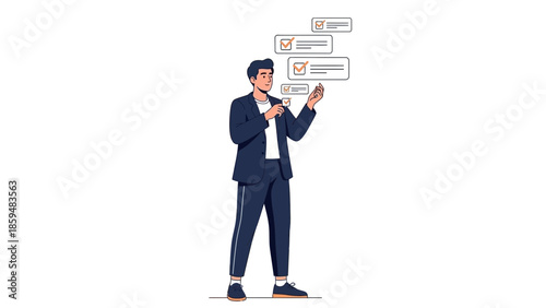 Businessman Analyzing and Managing Tasks Using Digital Interface on Smartphone