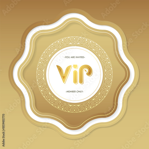 Elegant Decorative Gold VIP Invitation Badge with Ornamental Border Design