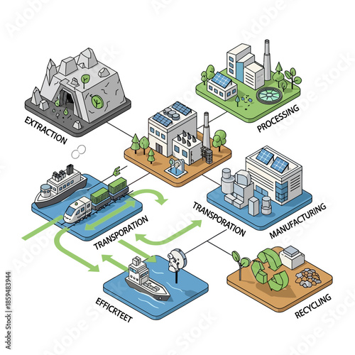 Circular Economy and Sustainable Production Cycle Infographic.