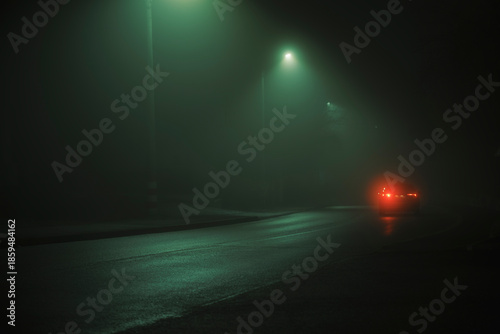 night traffic in the foggy city