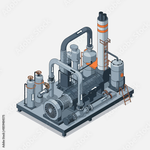 Industrial Compressor System Isometric Illustration.