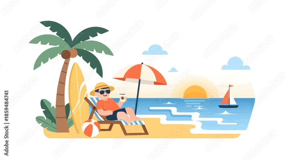 Obraz premium Relaxing seaside scene with a person enjoying sunny day on a tropical beach