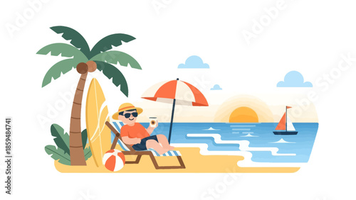 Relaxing seaside scene with a person enjoying sunny day on a tropical beach