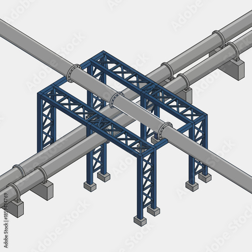 Industrial pipeline system with support structure for fluid transport.