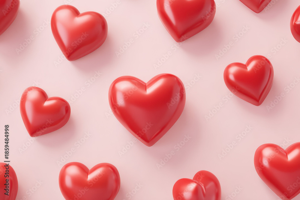 Obraz premium Vibrant 3D Red Heart Icon Set on White Background, Perfect for Celebrations, Marketing, and Romantic Themes