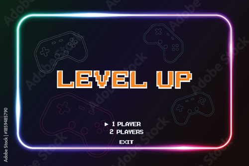 LEVEL UP by selecting a player or exiting the game's main menu. Modern trendy game background with lighting effect. Vector illustration