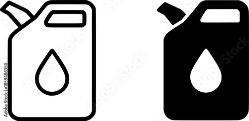 Simple icon, gasoline illustration, black and white, outline and silhouette versions