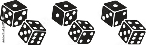 Dice icon set with all six faces in black color in outline style. Ludo game dice symbols in outline style. Set of six sides of a dice icon in black color isolated on a white background