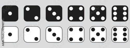 Dice icon set with all six faces in black color in outline style. Ludo game dice symbols in outline style. Set of six sides of a dice icon in black color isolated on a white background