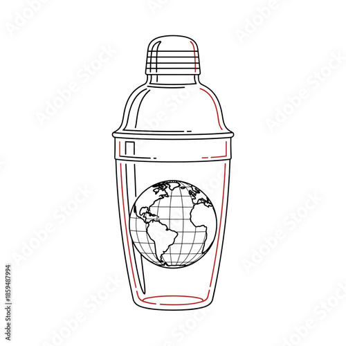 Cocktail shaker with globe design in outline style  