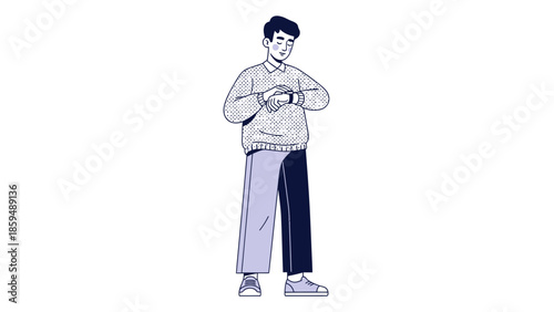 Stylish young man using smartwatch casual outfit fashionable illustration