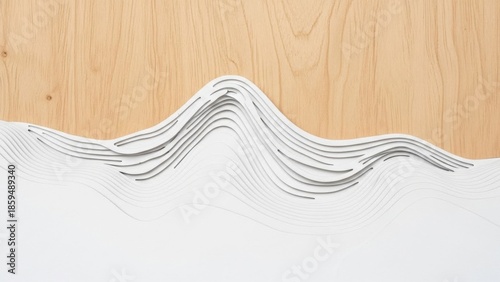 Wooden background with layered wavy lines on white surface