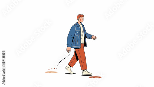 Stylish young man walking confidently with casual fashion sense in a modern illustration