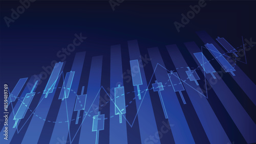 stock market candlesticks and bar chart on blue background