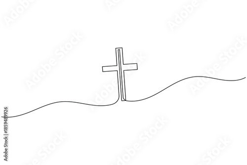Minimalist christian cross continuous line drawing religious faith concept