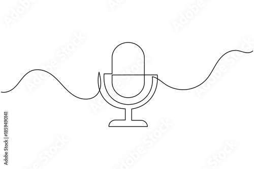 Continuous line art of studio microphone for podcast and radio broadcast