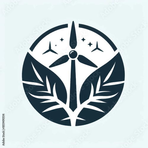 Wind Turbine and Leaves Logo for Sustainable Energy.