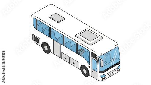 Modern White Coach Bus Illustration with Large Windows, Luggage Compartments and Roof Hatches, Ideal for Intercity Travel Graphics, Tourist Transport Icons, Maps, Infographics and Presentations

