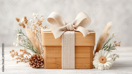 Rustic Gift Box Decorated with Flowers and Natural Elements