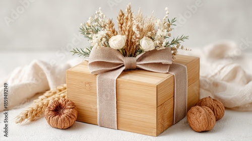 Elegant Gift Box with Dried Flowers and Natural Decorations
