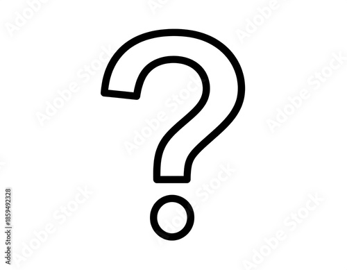 A simple, black outline of a question mark stands on a white background, suggesting inquiry or uncertainty. The symbol's curved lines and dot are clearly defined
