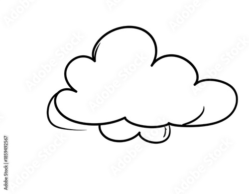 A simple black-outlined cartoon cloud isolated against a pure white background. The puffy shape resembles a cumulus cloud formation