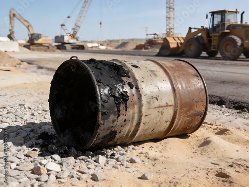Burnt Oil Drum on Construction Site