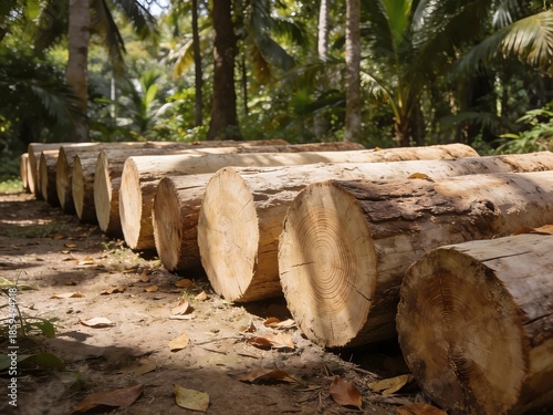 Logs in forest clearing