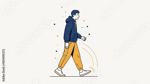 Minimalist Illustration of a Person Walking with a Casual Style and a Hoodie