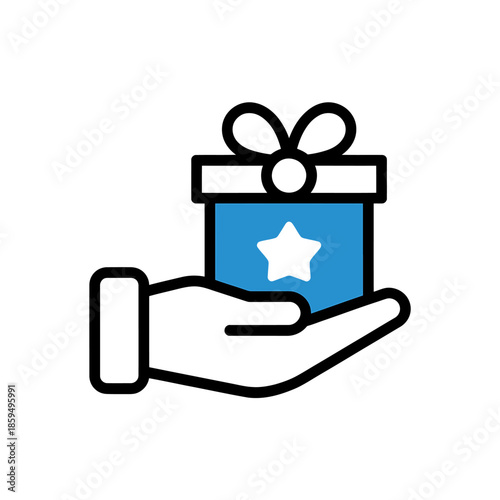 Hand Holding Gift Box with Star Icon on Transparent Background