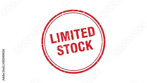 Red distressed circular stamp graphic prominently featuring the urgent sales message limited stock against a clean white background emphasizing scarcity and promotion