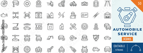 Automobile service icon collection set. Editable stroke.
