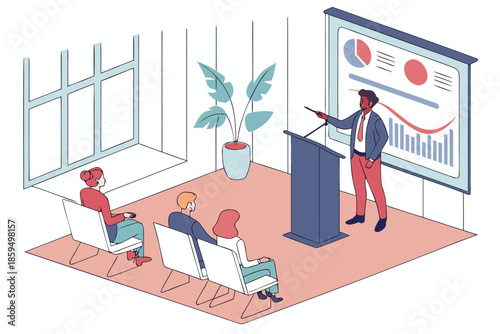 A man giving a presentation to a small group of people in a conference room