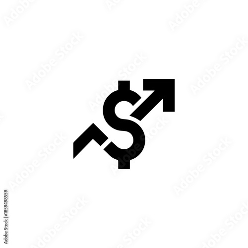 Dollar sign with upward arrow financial growth icon, rising profit business success symbol vector illustration isolated on white background

