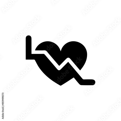 Declining love heart icon with falling graph line, negative relationship or health risk symbol isolated on white background vector

