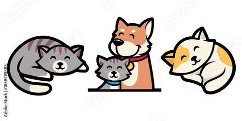 Cute cat and dog logo design clipart. Suitable for vet business or pet shop.
