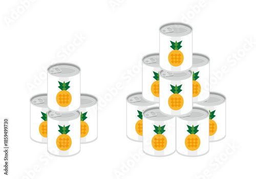 積み重ねたパイナップルの缶詰のイラスト
