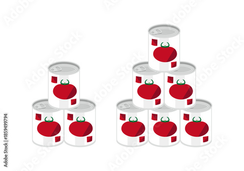 積み重ねたカットトマトの缶詰のイラスト