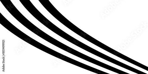 Black on white abstract perspective line wave stripes with 3d dimensional effect isolated on white.