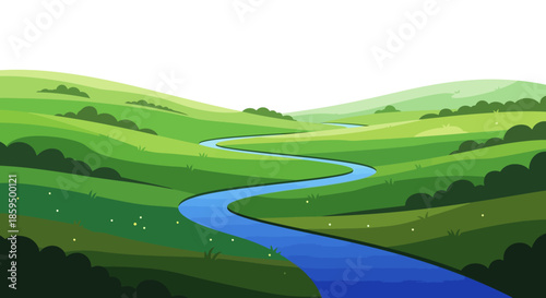 Peaceful Rolling Hills With River Path