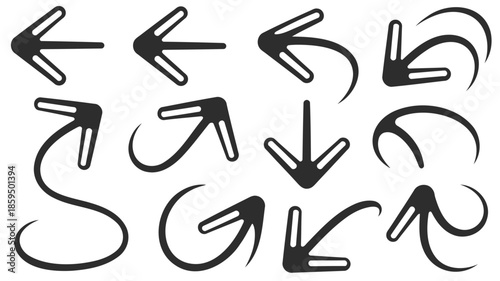 Collection of 10 ultra clean directional arrows on white background for navigation and design