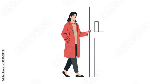 Modern illustration of a woman standing next to a height measurement post for health and fitness
