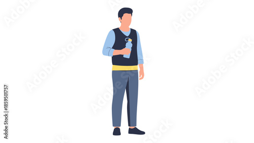 Modern illustration of a young man holding a takeaway coffee cup wearing casual clothing in a